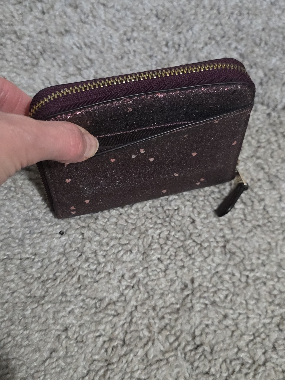 Coach Glitter Sequin Heart Zip Around Small Bifold Wallet Coin Raspberry - Picture 3 of 13